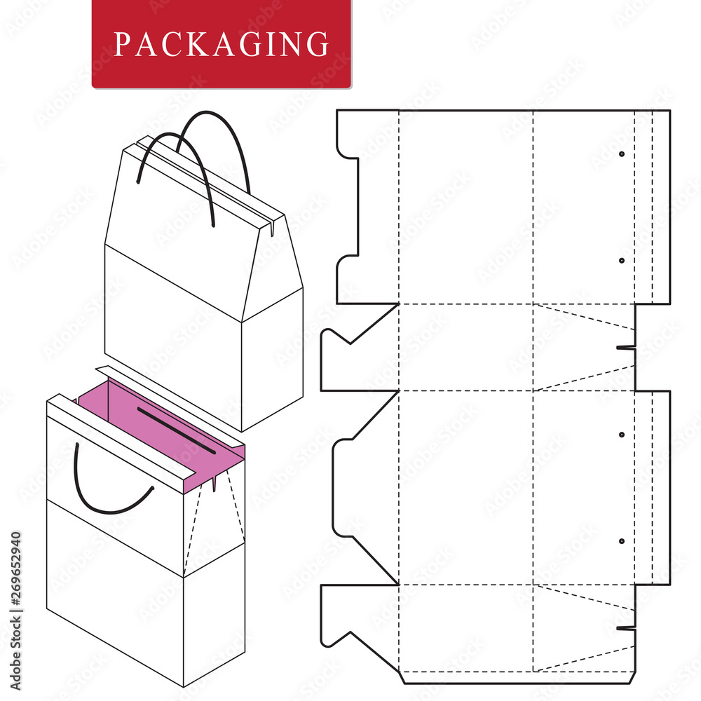 Vector Illustration of handle box.Package Template. Isolated White ...