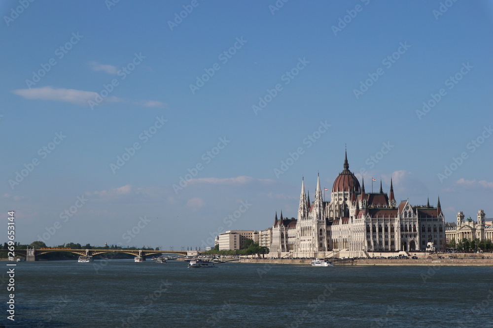 Hungarian Parliament on the shore of the Danube in Budapest.