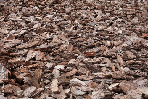 Shredded pine bark for mulching.