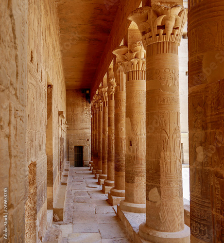 Cuadro en lienzo Stone Columns of Philae Temple with Hieroglyphs in Agilika Island, Egypt