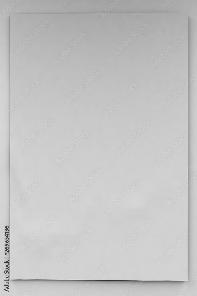 Empty vertical banner or blank of 2x3 size on a white wall. 3d illustration