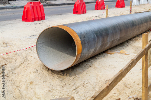 Metal water pipe, large diameter, prepared for laying for sewer