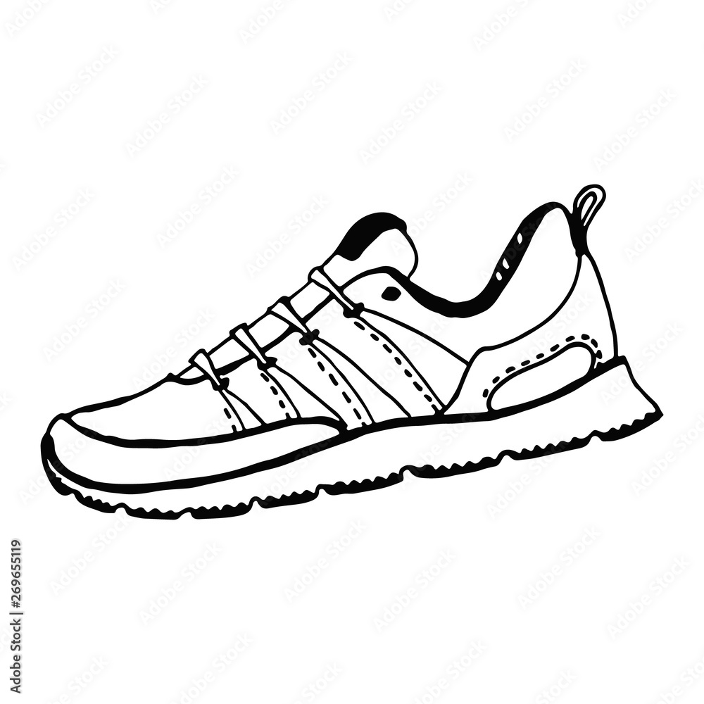 Running shoe icon isolated on white background. Sneaker silhouette. Sport typography. Vector illustration Running shoe icon isolated on white background. Sneaker silhouette. Sport typography. Vector illustration