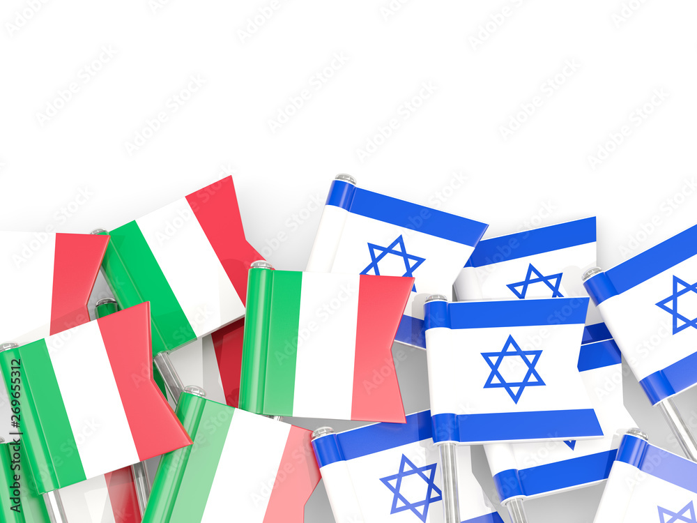 Pins with flags of Italy and israel isolated on white. Pins with flags of Italy and israel isolated on white.