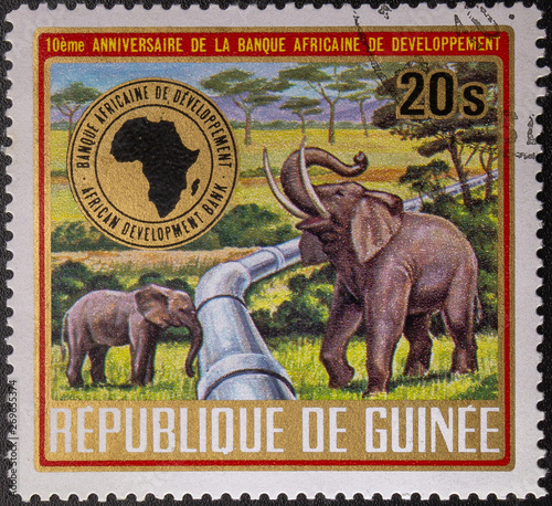 Postage Stamp. 1975. Republic of Guinea. Fauna. 10th anniversary of the African Development Bank photo