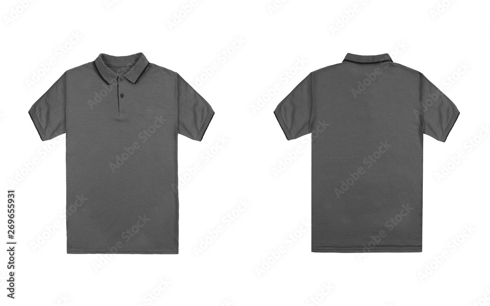 Blank plain polo shirt grey color with black stripe isolated on white ...