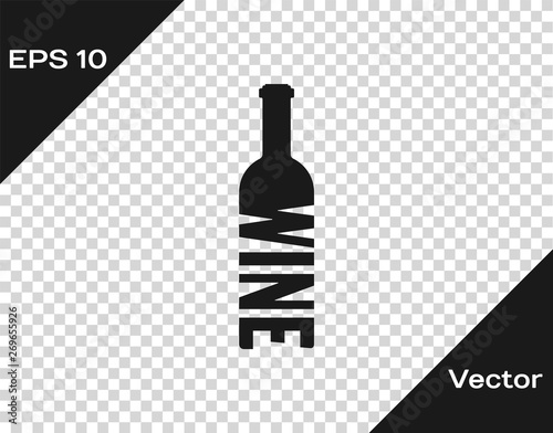 Grey Bottle of wine icon isolated on transparent background. Lettering bottle of wine. Vector Illustration