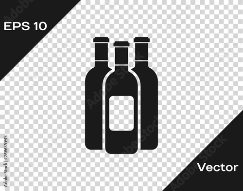 Grey Bottles of wine icon isolated on transparent background. Vector Illustration