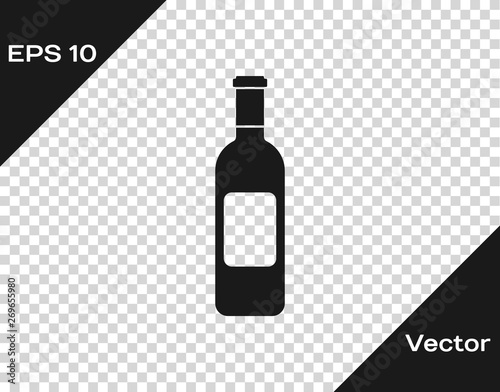 Grey Bottle of wine icon isolated on transparent background. Vector Illustration
