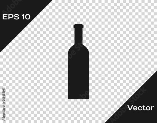 Grey Bottle of wine icon isolated on transparent background. Vector Illustration
