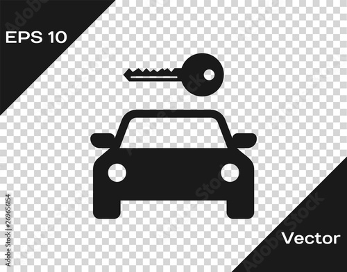 Grey Car rental icon isolated on transparent background. Rent a car sign. Key with car. Concept for automobile repair service, spare parts store. Vector Illustration