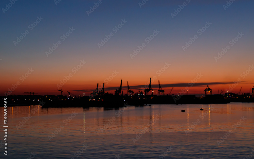 sunset in the port of Rotterdam