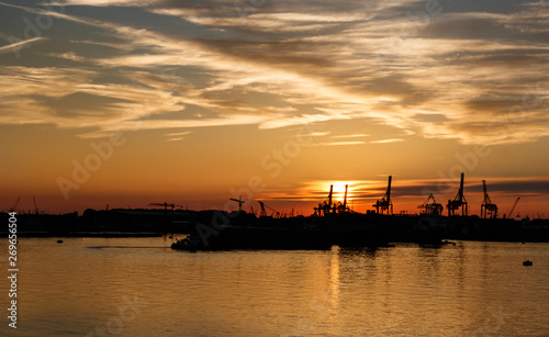 Sunset in port of Rotterdam