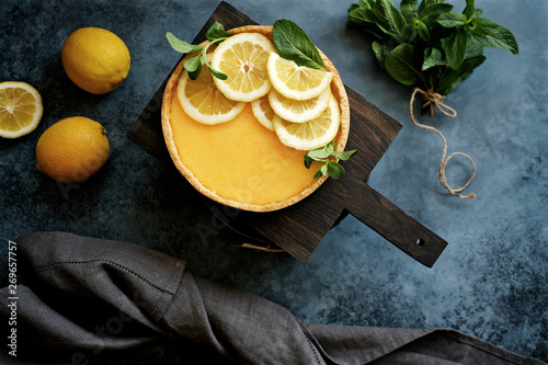 Traditional french lemon tart. View from above