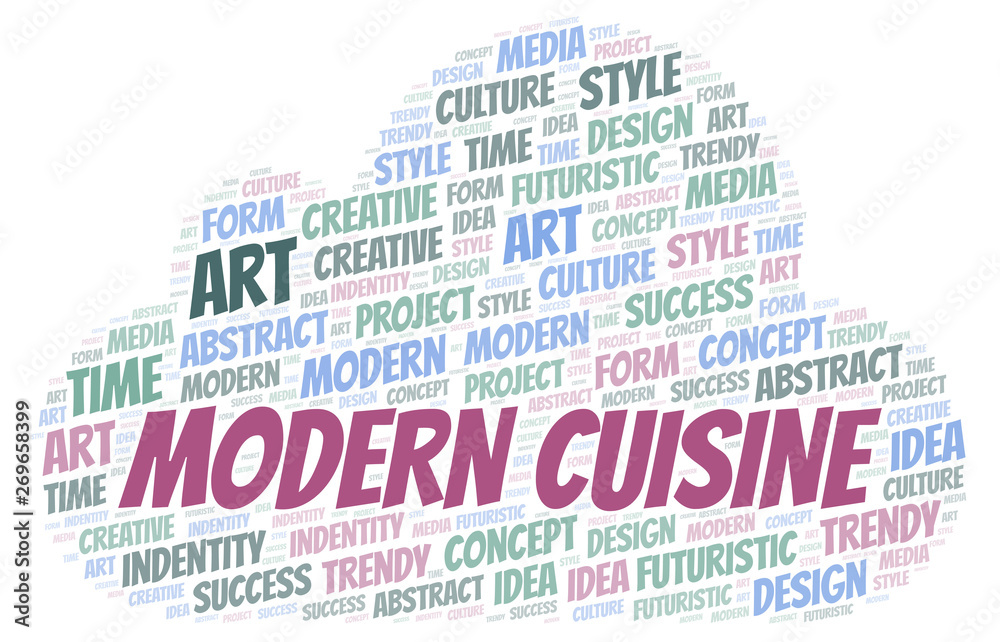 Modern Cuisine word cloud. Wordcloud made with text only.