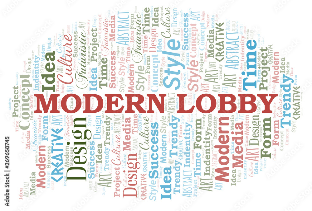 Fototapeta premium Modern Lobby word cloud. Wordcloud made with text only.