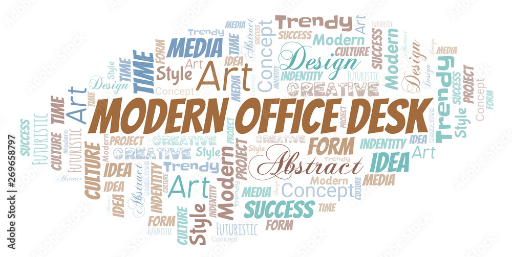 Modern Office Desk word cloud. Wordcloud made with text only. Modern Office Desk word cloud. Wordcloud made with text only.