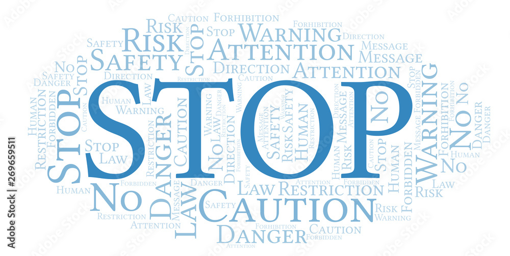 Fototapeta premium Stop word cloud. Wordcloud made with text only.