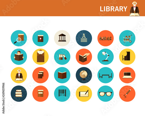 library concept flat icons.