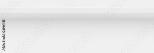 White 3d shelf on the wall. Wooden horizontal realistic empty shelf