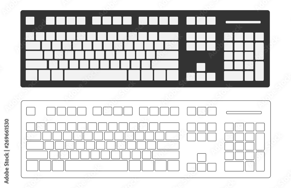 Computer keyboard isolated on white background, blank button, Concept of technology design, Top view, Vector illustration Computer keyboard isolated on white background, blank button, Concept of technology design, Top view, Vector illustration
