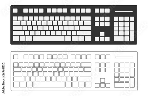 Computer keyboard isolated on white background, blank button, Concept of technology design, Top view, Vector illustration