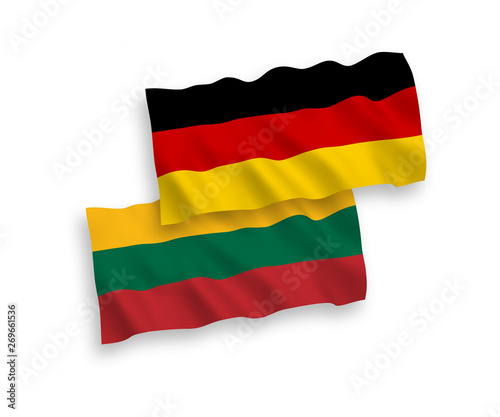 National Vector Fabric Wave Flags of Germany and Lithuania Isolated on White Background. 1 to 2 proportion.