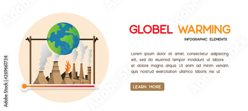 Global warming from the combustion of industrial fuels to higher temperatures in the atmosphere are environmental problems. Vector infographic for website or learning media with space for text