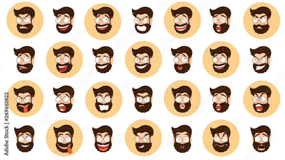 Different expression set with bearded man cartoon character on white background. Different expression set with bearded man cartoon character on white background.