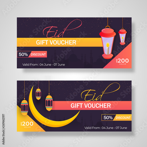 Fototapeta Naklejka Na Ścianę i Meble -  Gift Voucher collection with different discount offer for Eid celebration concept.