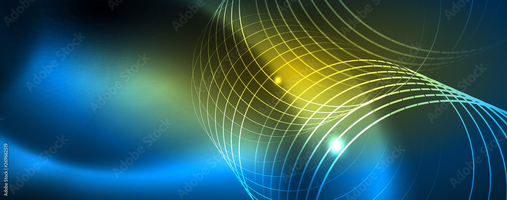 Neon glowing techno lines, hi-tech futuristic abstract background template, vector Neon glowing techno lines, hi-tech futuristic abstract background template, vector