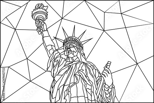 Line art with polygon line background of Statue of Liberty at Manhattan, New York City, USA. Design for coloring page preschool children. Vector illustration, Cultural heritage