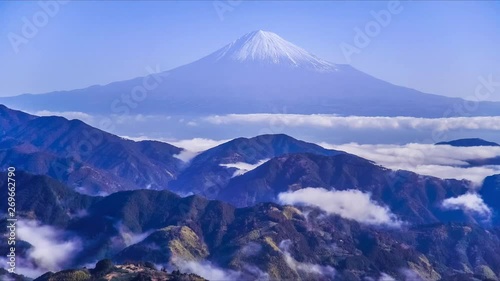 世界遺産・朝の富士山と雲海と笠雲、清水吉原、タイムラプス動画、日本の自然と絶景