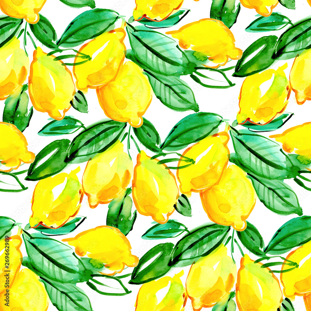 Lemon raster watercolor seamless pattern Lemon raster watercolor seamless pattern