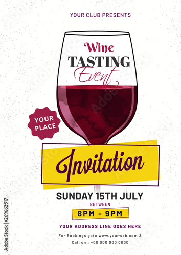 Flat style Wine Tasting event template or promotion card design with date, time and venue detail.