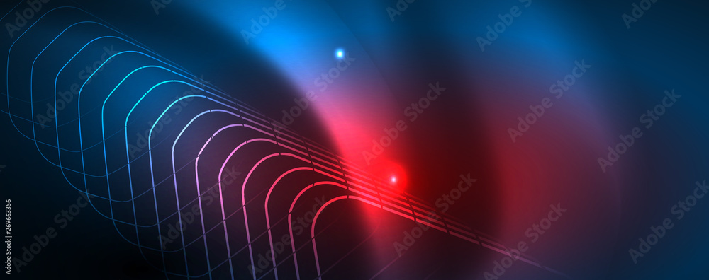 Neon glowing techno lines, hi-tech futuristic abstract background template, vector Neon glowing techno lines, hi-tech futuristic abstract background template, vector