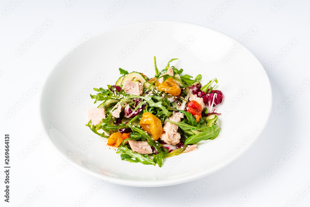 salad with tuna on the white plate salad with tuna on the white plate