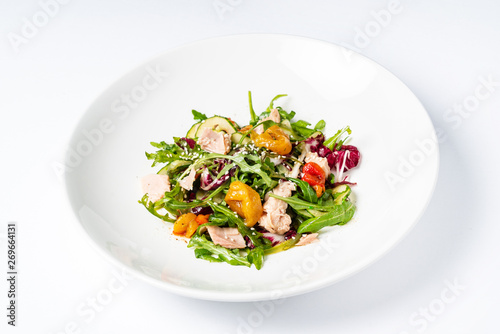 salad with tuna on the white plate