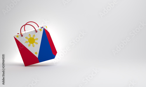 Empty Philipines flag shopping bag in the studio lighting, copy space text, Design creative concept for independence day sale event. 3D rendering illustration. photo