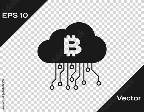 Grey Cryptocurrency cloud mining icon isolated on transparent background. Blockchain technology, bitcoin, digital money market, cryptocoin wallet. Vector Illustration