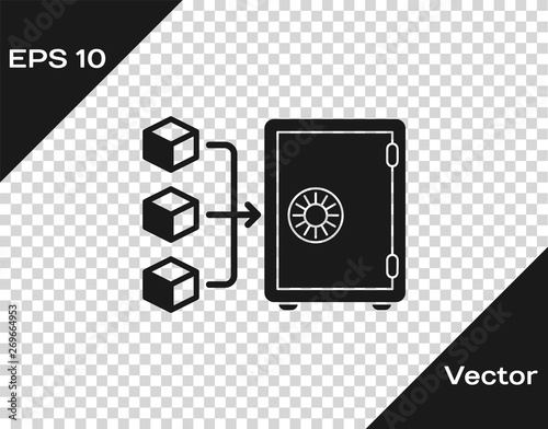 Grey Proof of stake icon isolated on transparent background. Cryptocurrency economy and finance collection. Vector Illustration