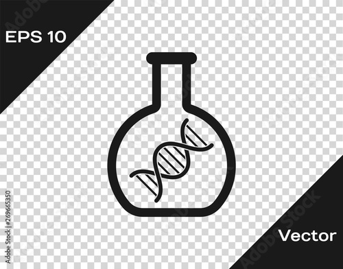Grey DNA research, search icon isolated on transparent background. Genetic engineering, genetics testing, cloning, paternity testing. Vector Illustration
