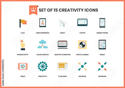 Creativity icons set for business, marketing, management