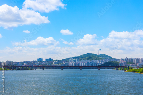 Summer and  Skyline of Seoul downtown , Seoul Tower in Seoul,South Korea photo