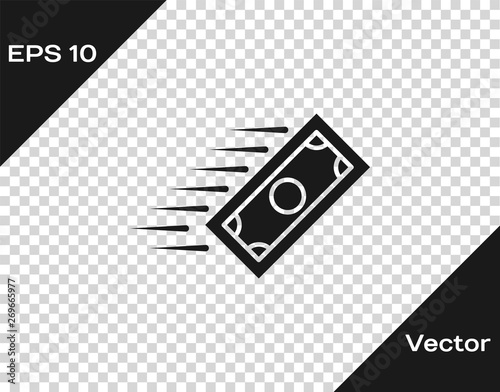 Grey Fast payments icon isolated on transparent background. Fast money transfer payment. Financial services, fast loan, time is money, cash back concept. Vector Illustration