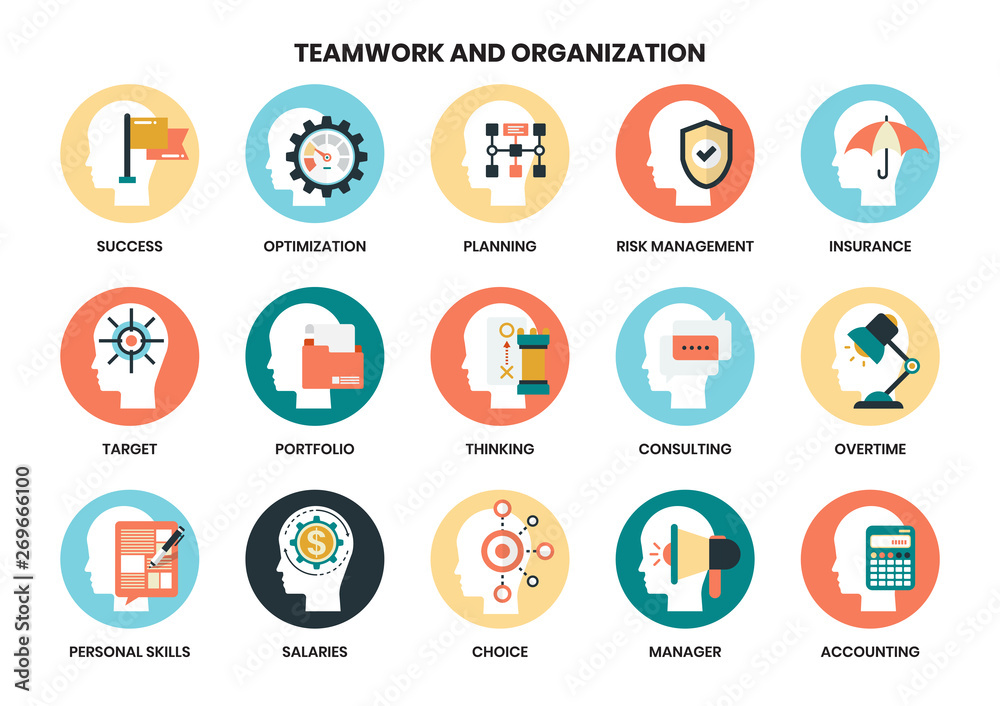 Teamwork icons set for business, marketing, management