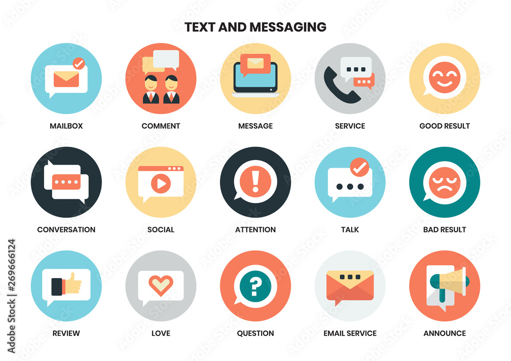 Text icons set for business, marketing, management