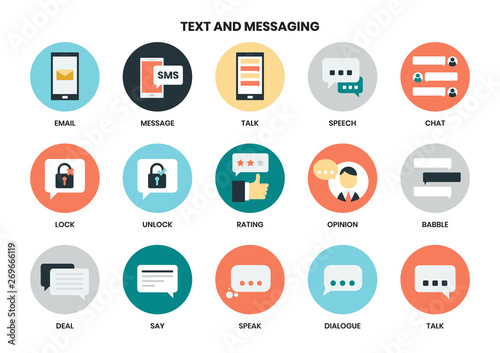 Text icons set for business, marketing, management