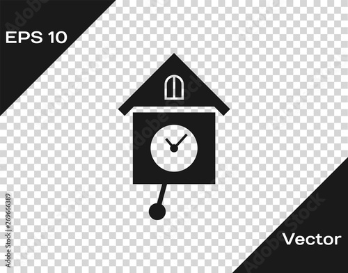Grey Retro wall watch icon isolated on transparent background. Cuckoo clock sign. Antique pendulum clock. Vector Illustration