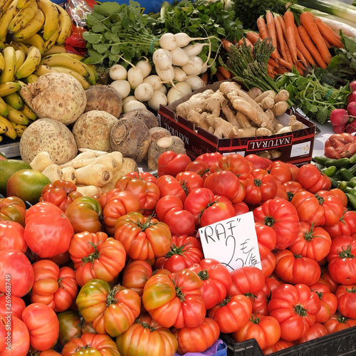 Marbella  Malaga province  Andalucia  Spain - March 18  2019   fresh fruits and vegetables for sale in a local farmers market